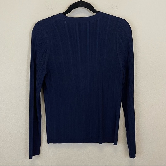 White House Black Market Navy Slinky Long Sleeve Snap Front Cardigan Size M - Picture 10 of 14